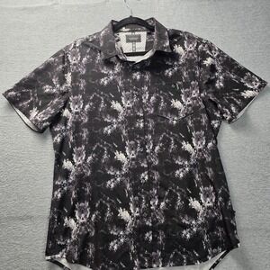 7Diamonds Men 4 Way Stretch Short Sleeve Button Down Shirt Abstract Black Grey M